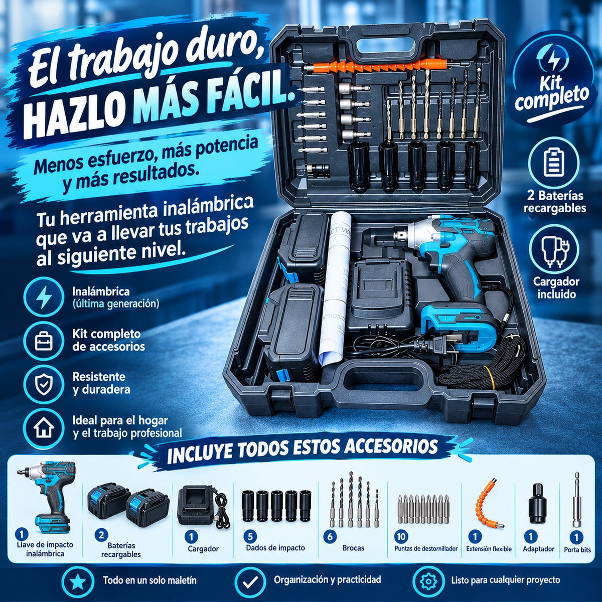llave taladro impacto inalam+ accesorios